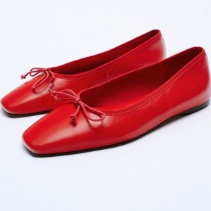 ZARA - LEATHER BALLET FLATS WITH BOW